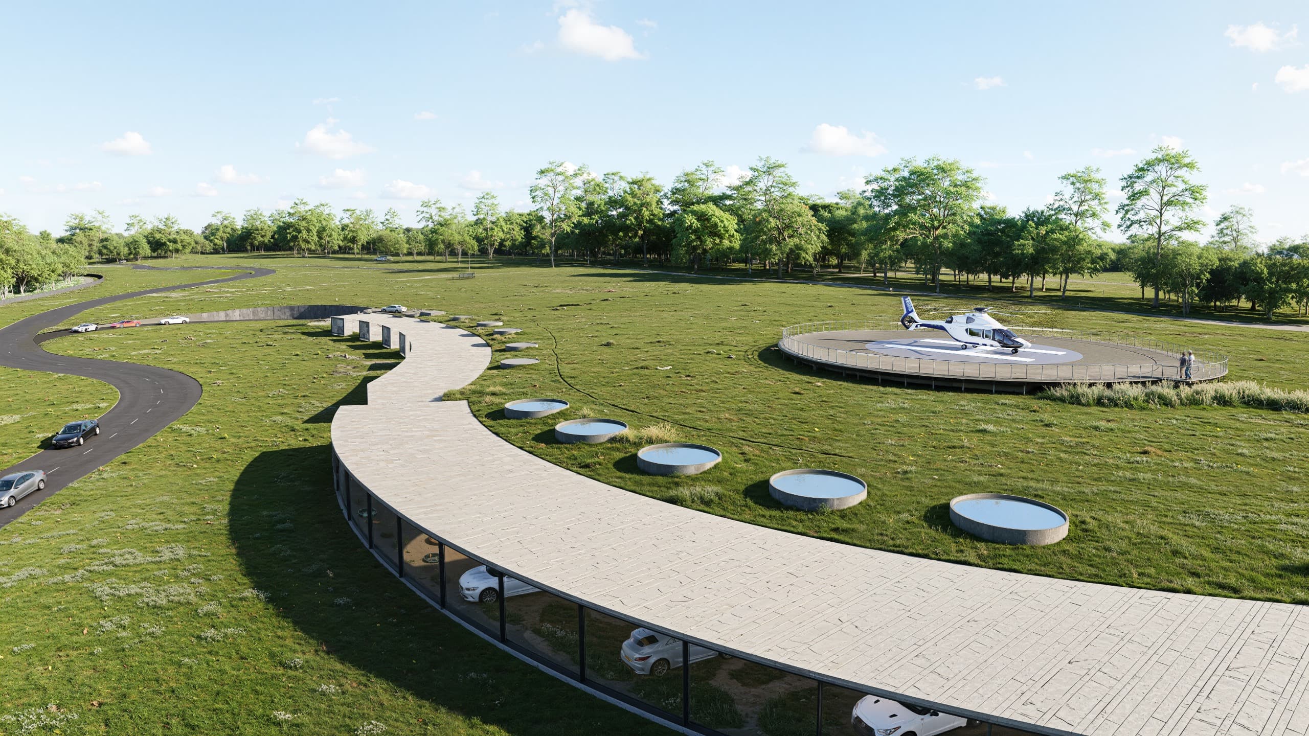 HELI PAD, VEHICLE HUB & RACETRACK